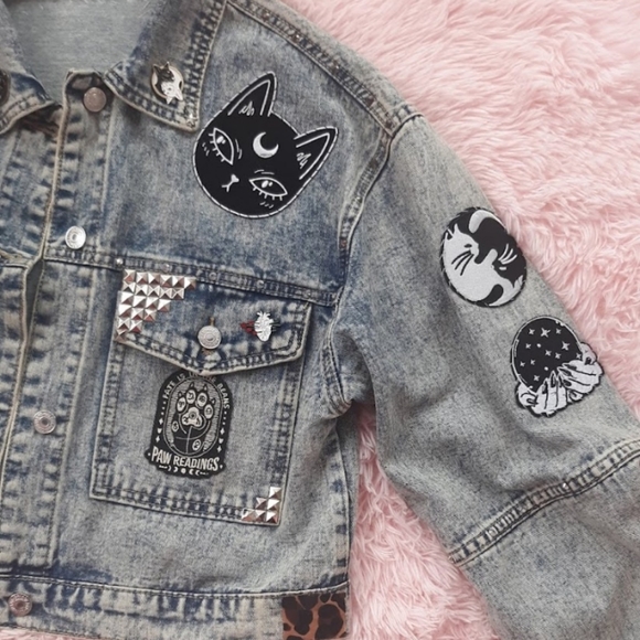 SOLD @MARKET!  Lucipurr pt 2! Custom witchy kitty denim jacket! - Picture 5 of 15